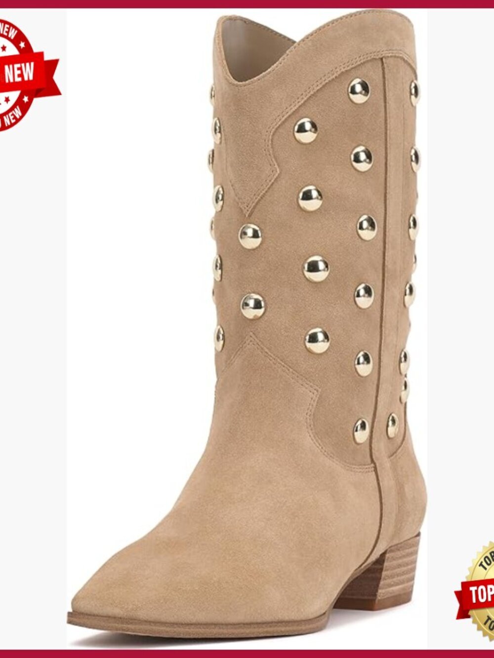 Studded Western Suede Calf Boots with Snip Toe